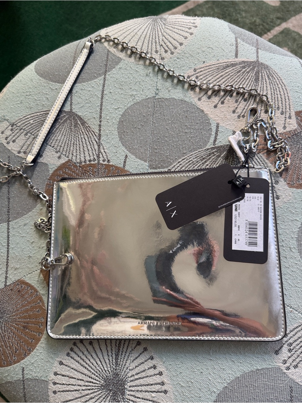 Armani Exchange Silver Metallic Chain Crossbody